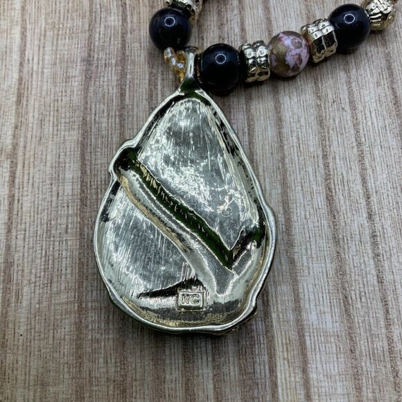 Kenneth Cole Tear Drop Enamel Pendant Beaded Necklace - Picture 5 of 6